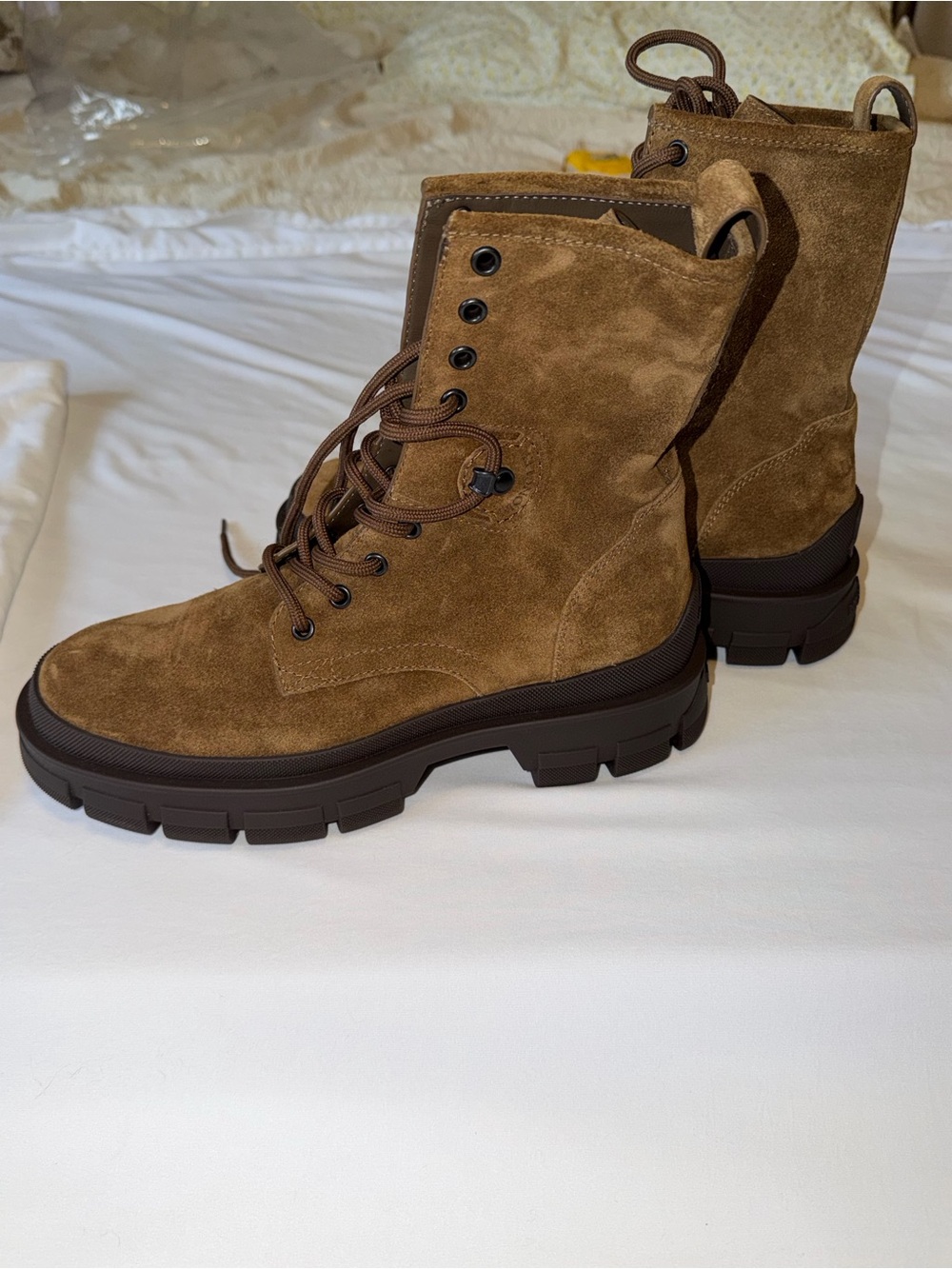 Moncler Suede Combat Lug Sole Boots Brown Size 39 New - Picture 5 of 5